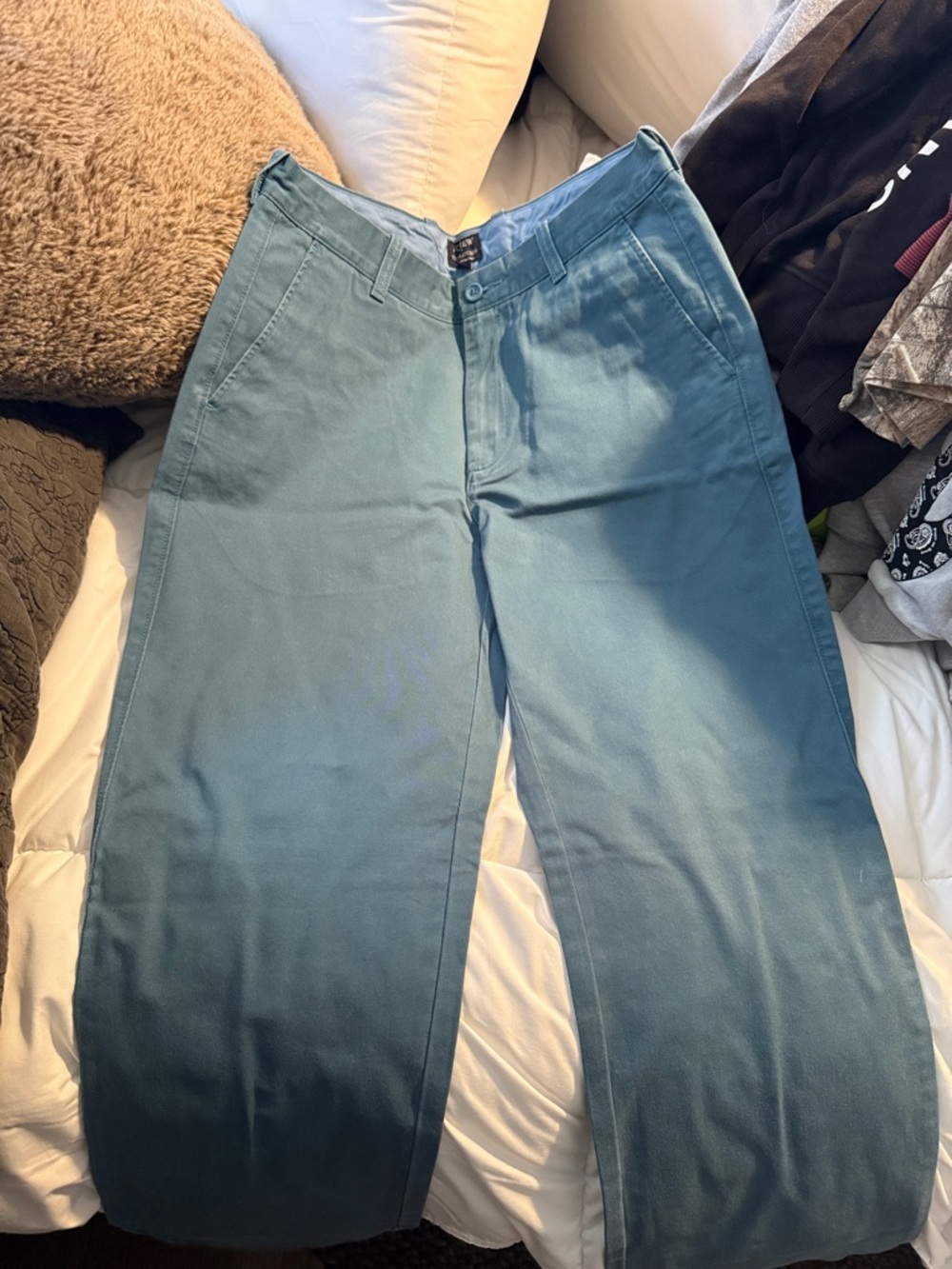 J. Crew Wide-Leg Chinos in Teal Blue